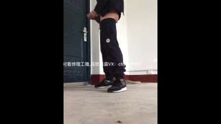 Stroking in front of Handyman