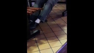 Guy Feeling his Boner at a Restaurant